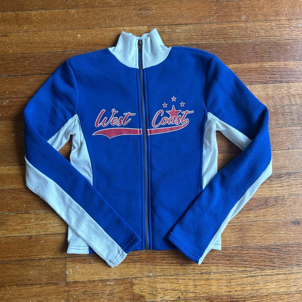 Blue and White Sporty Zip-Up Jacket